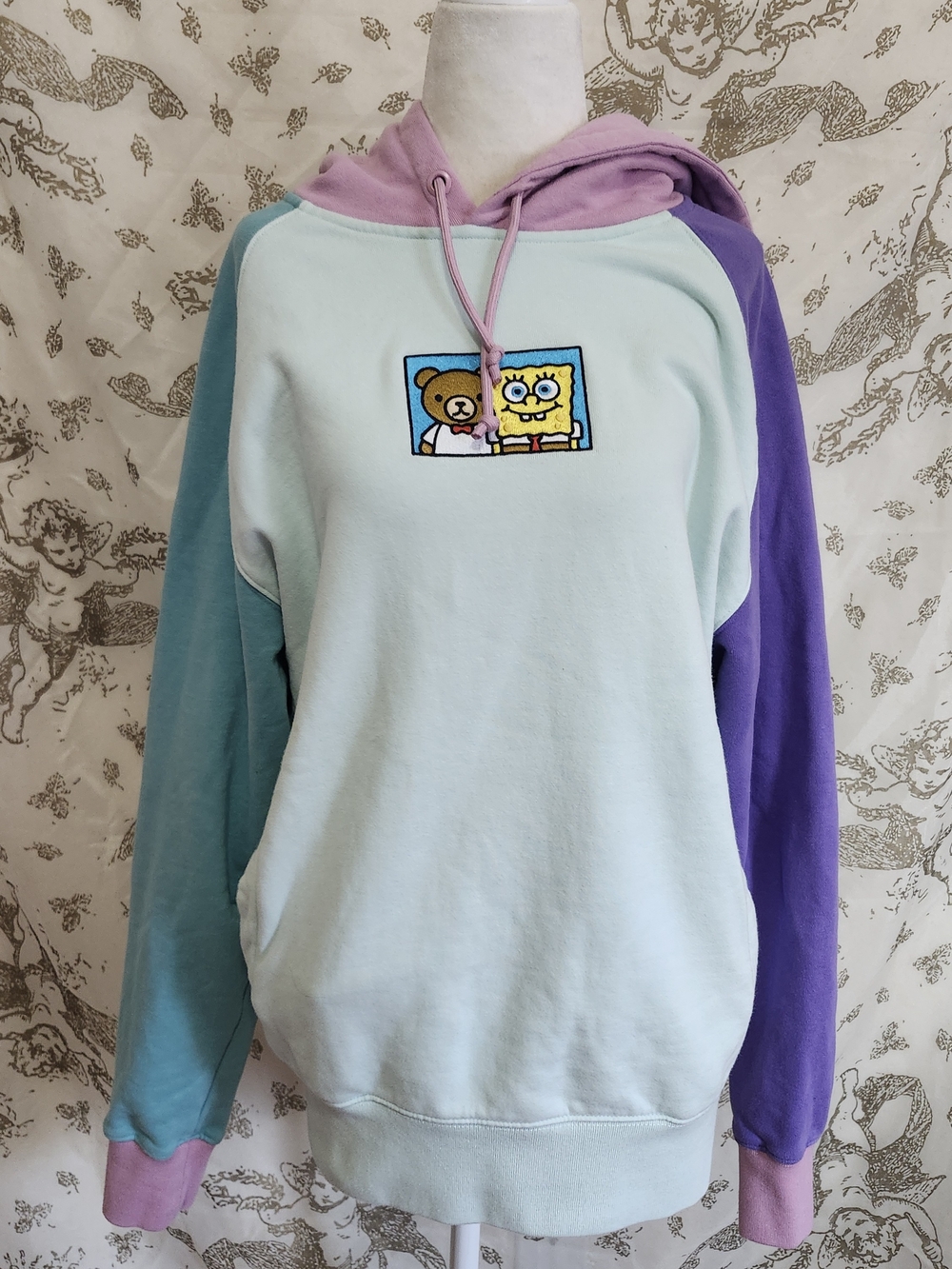 Teddy Fresh SpongeBob SquarePants Colorblock Pullover Hoodie Blue Purple Pink M